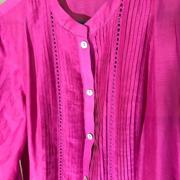Chicos size 3 = XL 16 Pink button down top blouse 3/4 sleeve pleated silk - Picture 4 of 4